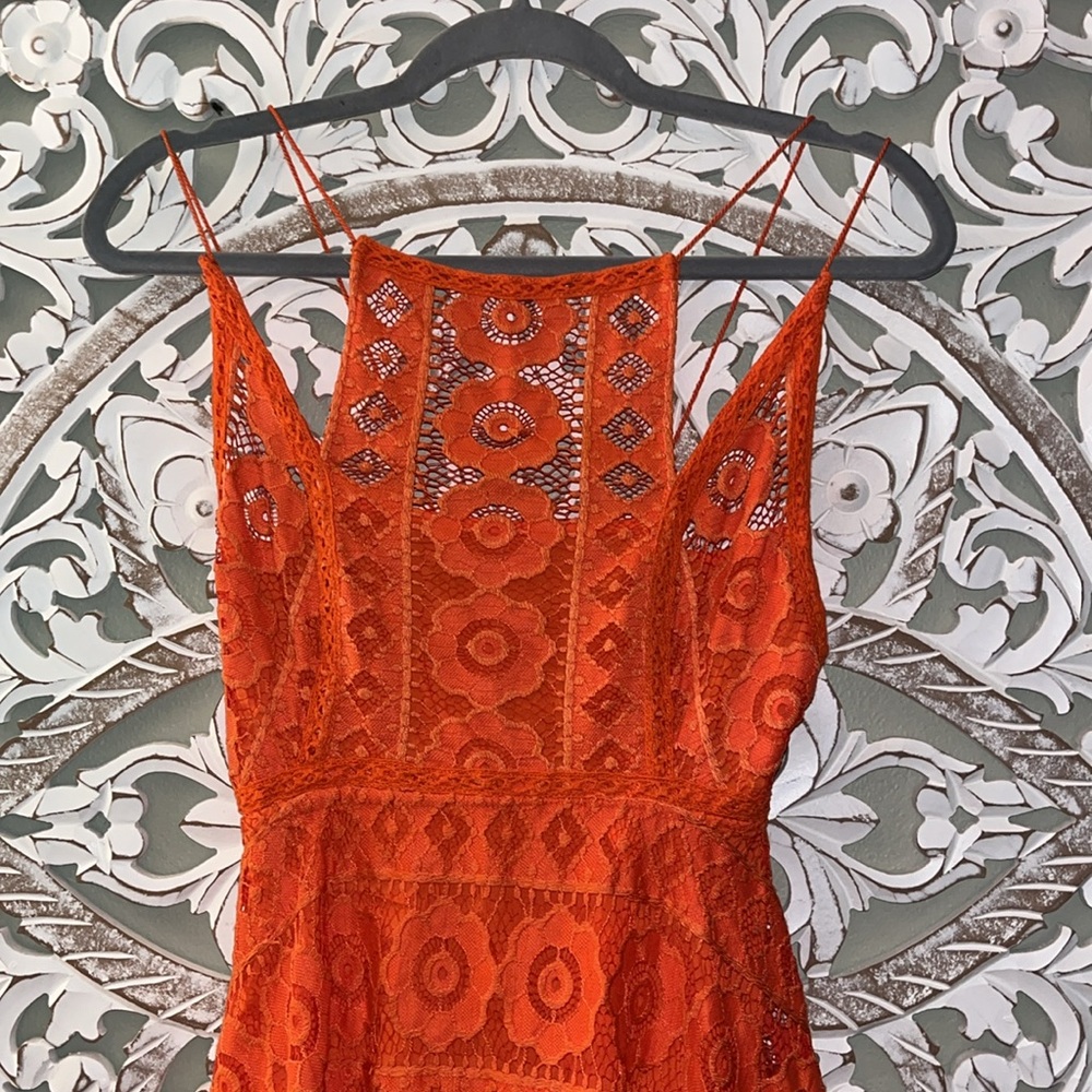 Free People Just Like Honey Orange Lace Mini Sleeveless Dress SZ 0 EUC - Picture 5 of 16